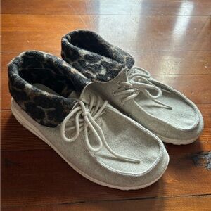 Hey Dude Gray and Leopard Print Flats